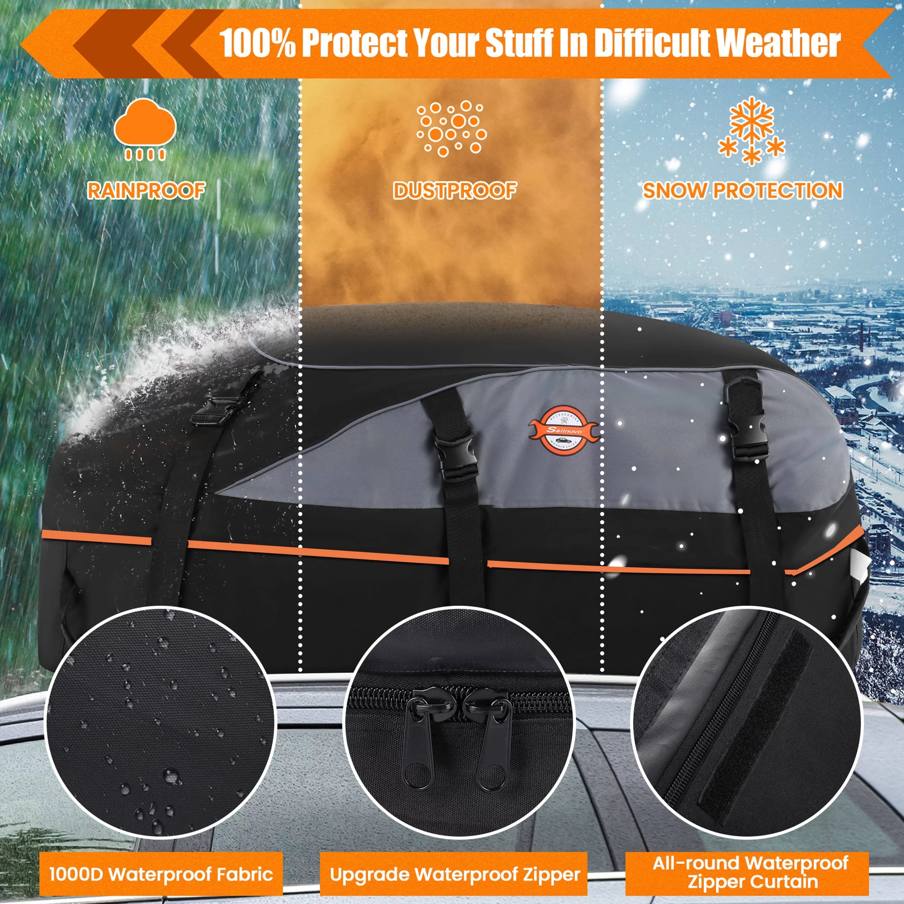 ft Car Adnoom Bag Cargo Car 100% Carrier, Car Bag Luggage Rooftop Bag, 16 Cu Black, Soft Sided Orange Roof Carrier Waterproof Top Storage