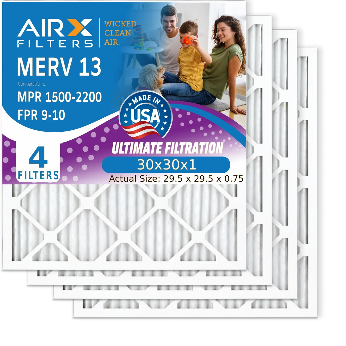 WICKED MERV Filters Pleated FILTERS Filter 4 9 Air 13 by Air Conditioner 30x30x1 AIRX USA HVAC AC - & 1500 FPR Electrostatic MPR Made 30x30x1 2200 Furnace AIR. Pack Filter Premium Comparable to CLEAN