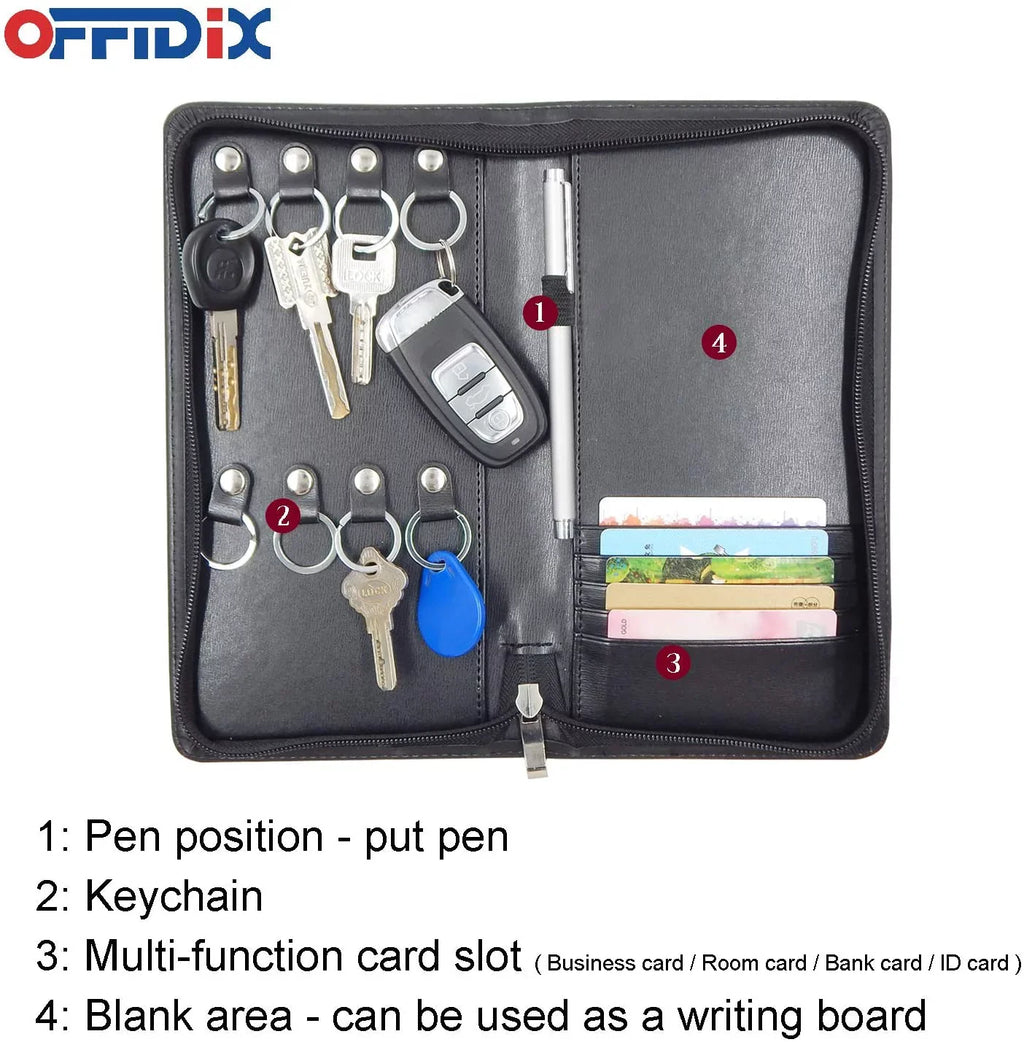 Menus for PU Organizer Estate Case Key Card Leather Car OFFIDIX Service Sales,Hotel Portable Real Holder Cabinet,8-Key Key Hooks Business Zippered Portable Padfolio Executives,