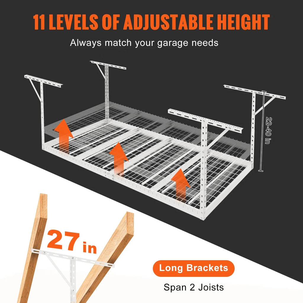 48x96" lbs White SKYSHALO Rack Overhead Adjustable Rack 600 Garage Storage Ceiling