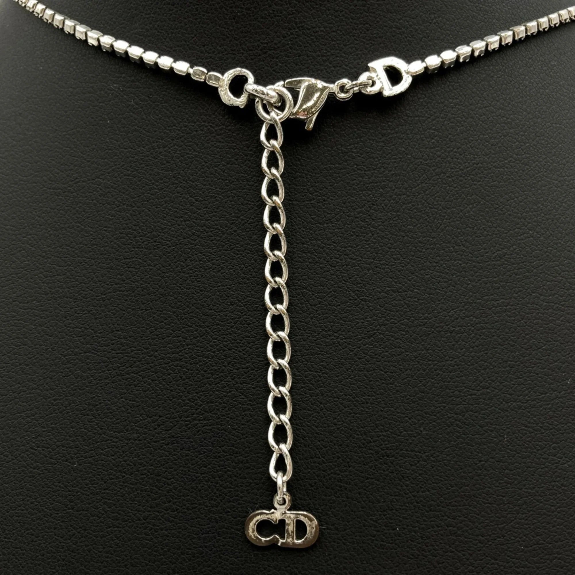 Pre-Owned Necklace Rhinestone Silver IT1TZZH18V36 Color Christian Plate Women's (Good) Dior