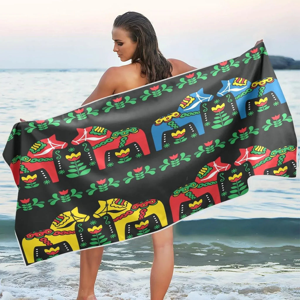 Horse Super Bestwell Travel Swedish Towel Holiday（350） Oversized Camping - Absorbent Compact - Dry Quick Beach Towels for Swimming Towel Dala Lightweight