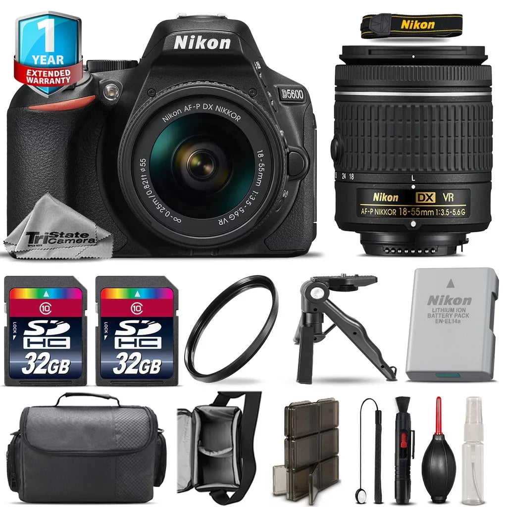64GB Warranty + D5600 UV Kit DSLR 1yr Case 18-55mm + - + Canon Camera VR + Nikon