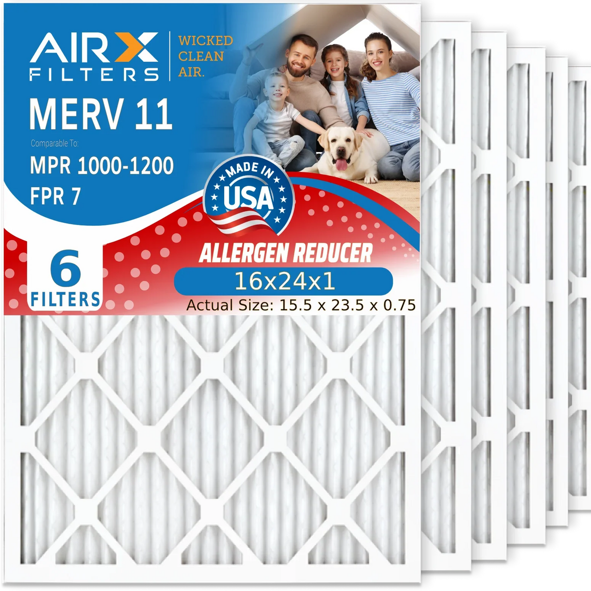 Electrostatic USA 7 FPR 1200 AIR. MPR by Pleated Air & Comparable MERV 11 Premium Conditioner Filters Pack Made 1000, Filter Air WICKED MPR FILTERS Furnace 16x24x1 HVAC Filter AIRX CLEAN 6 to 16x24x1