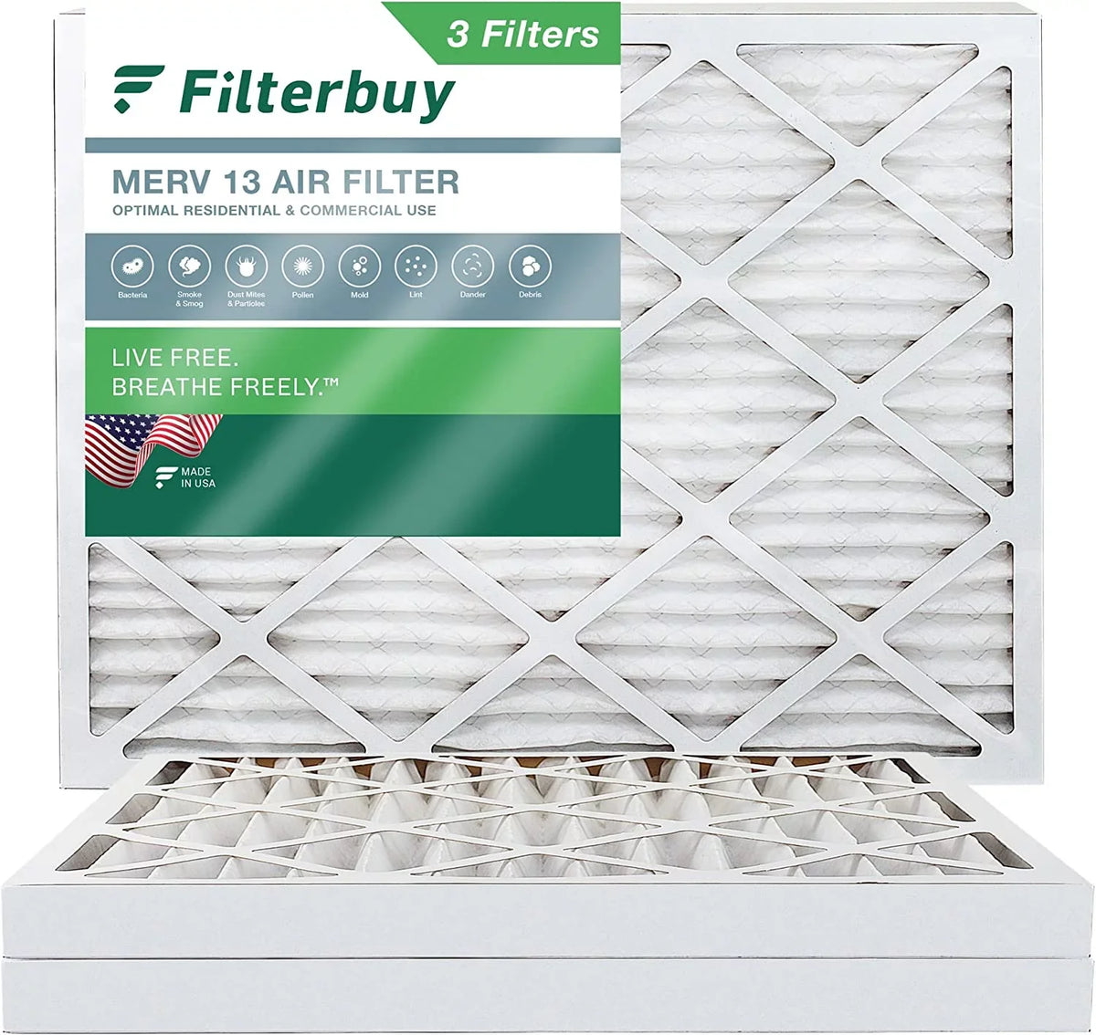 (3-Pack) 13 Air MERV Filterbuy Filters HVAC Furnace Pleated AC 10x16x2