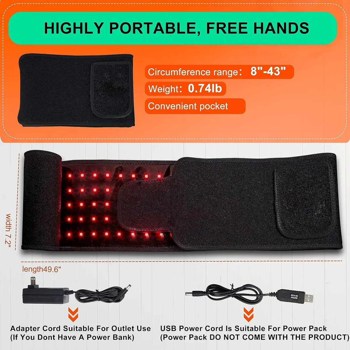for Therapy Pain Belt, Muscle with Wrap Therapy Light Red Healing LED Therapy Timer Relief, Speed Shoulder 660nm Body 850nm Device Infrared with & Back for (Black) Light Waist Light Controller Red