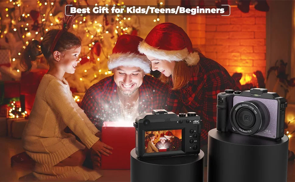 Micro Zoom,3.0-inch for Kids/Teens/Beginners(Black) Camera Video Digital OIEXI with Cameras,18X Front for and Card,Rechargeable 48MP Dual Digital Screen,32GB Rear Camera Photography,4K Battery,Camera