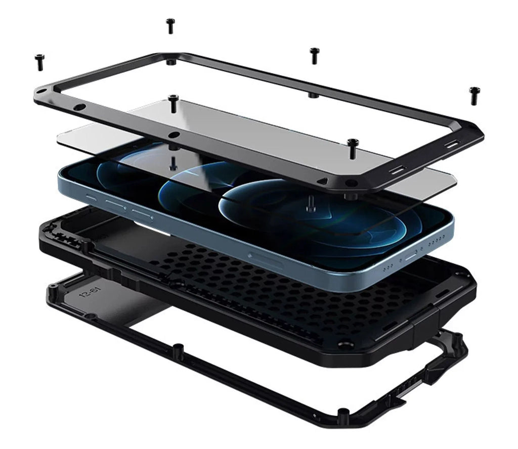 and Gorilla Aluminum Resistant Travel Case Rugged Duty Pro (Black) Heavy Shockproof Grade Military Protection, Outdoor iPhone Scratch Metal 14 Glass