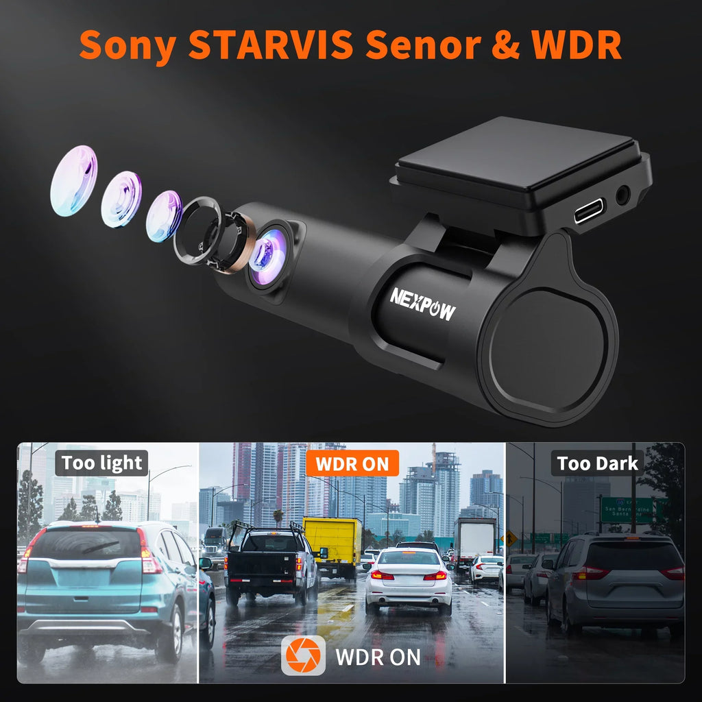 Dash Rear NEXPOW Wide Support Capacitor, GPS, Screen, 4K 1.47" 24H Car Parking WDR, IPS Angle, Vision, Super with Dash Camera Night Mode, Max Cam, with Cam 128GB Built-in 170° Front and