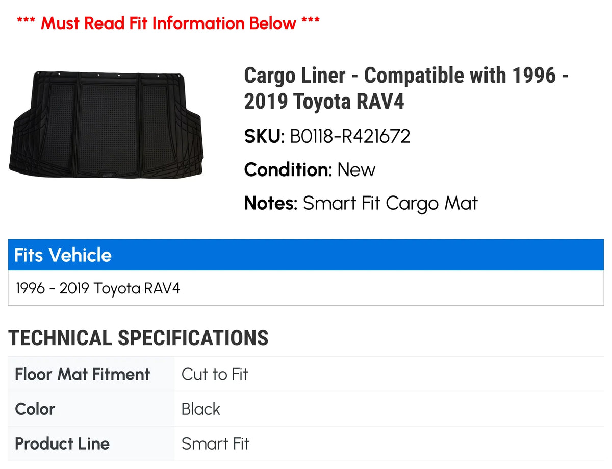 2001 RAV4 2007 2004 2002 2018 2003 2014 1999 2016 1998 2013 - Compatible 1997 with - 2009 2000 2011 2010 2017 2006 2005 2012 2019 Toyota 2008 Liner Cargo 1996 2015