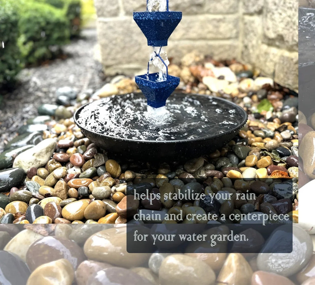 Catch Installation, Coated, Anchoring Rain Bird U-nitt Black Powder Gutter 16" Decorative A A Roof for Chains Hammered, Bath/Birdbath, 976BLK Rain Fountain, Basin/Receptacle/Bowl/Dish/Anchor, Chain