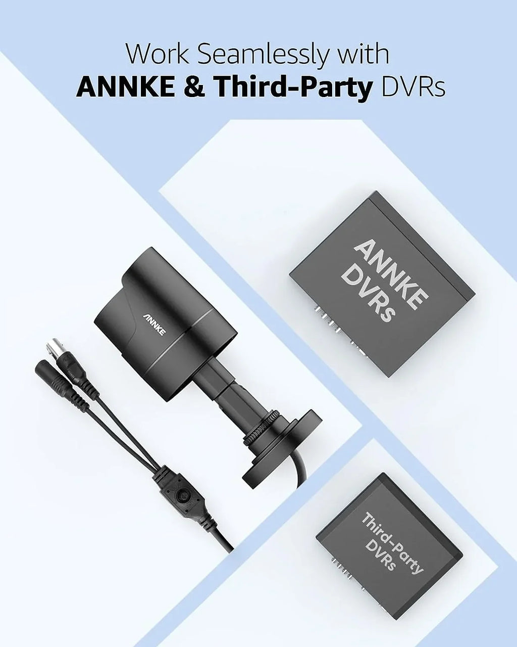 Camera CCTV Security Wired Camera (Power Indoor/Outdoor Included) Analog Bullet Adapter 100ft ANNKE On Add Use, for 4-in-1 1080p AHD/TVI/CVI/CVBS, Black Vision Surveillance Cam, Clear - Not E200 Video Night