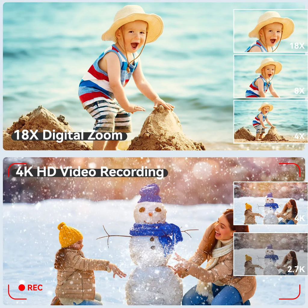 Micro Zoom,3.0-inch for Kids/Teens/Beginners(Black) Camera Video Digital OIEXI with Cameras,18X Front for and Card,Rechargeable 48MP Dual Digital Screen,32GB Rear Camera Photography,4K Battery,Camera