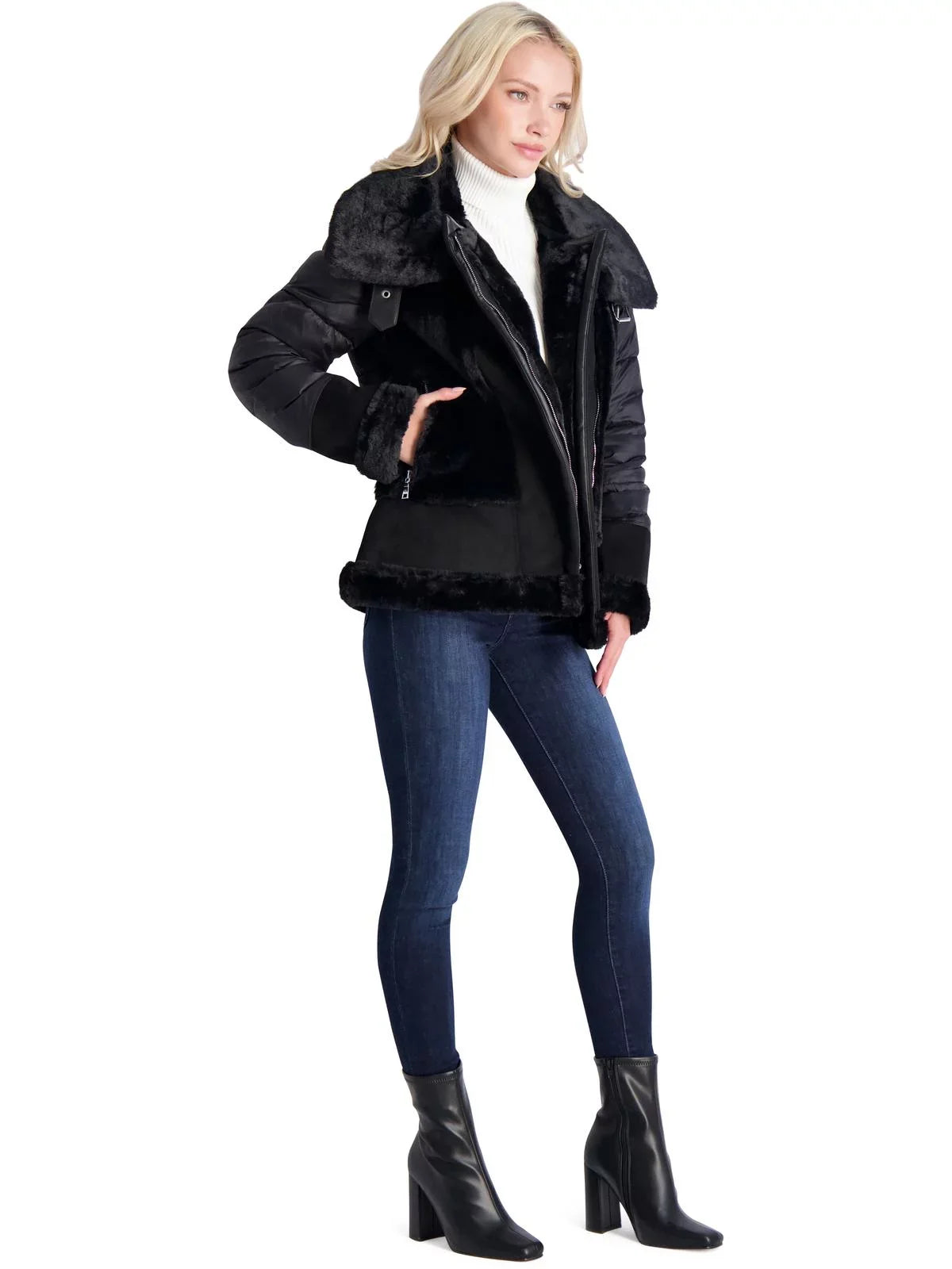 Media Tahari Saylor Women's Mixed Coat Puffer