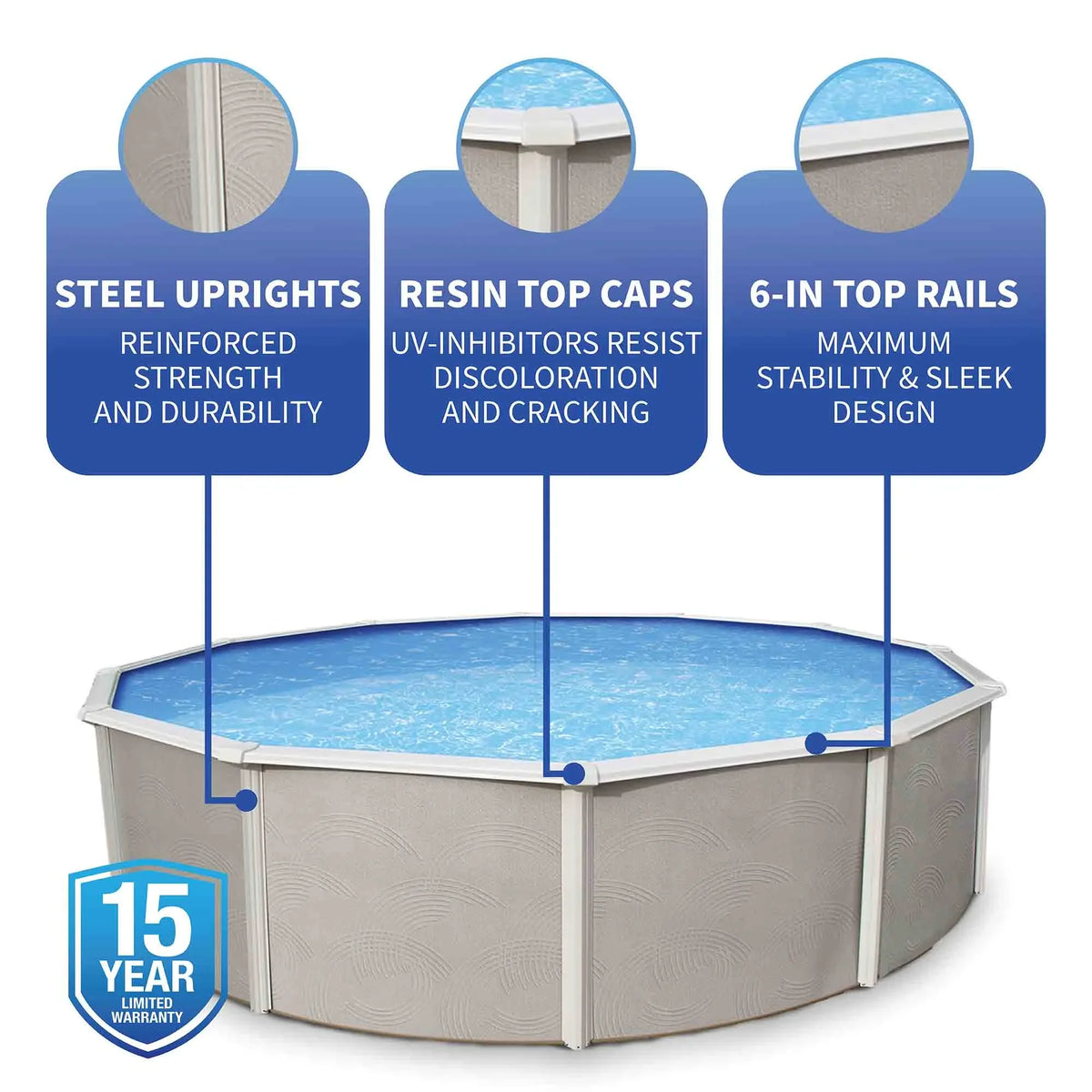 Wall Rail Belize Metal Package Deep Pool 27-ft 52-in Round Top 6-in Swimming