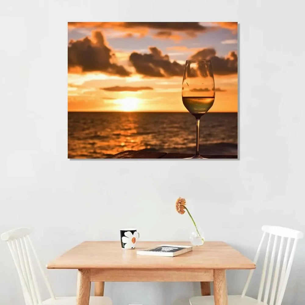 the sunset white Poster 20x16 for Living on Prints Bedroom on Sundowners Canvas Room beach Pictures Framed of at Painting PRATYUS Office wine Glass Artwork Art Home Decor Inch Wall