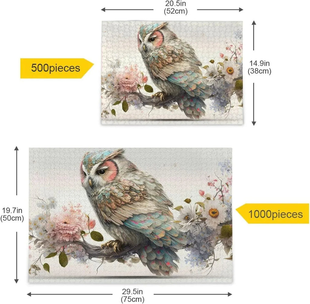 500 Bag, Zigsaw Puzzle for Parents Friends Gift with Jigsaw Art Kids Wood Composite for Paper Puzzle, Adults, PCS Challenging Floral Family Brain Game Fun Storage Exercise Material Owl