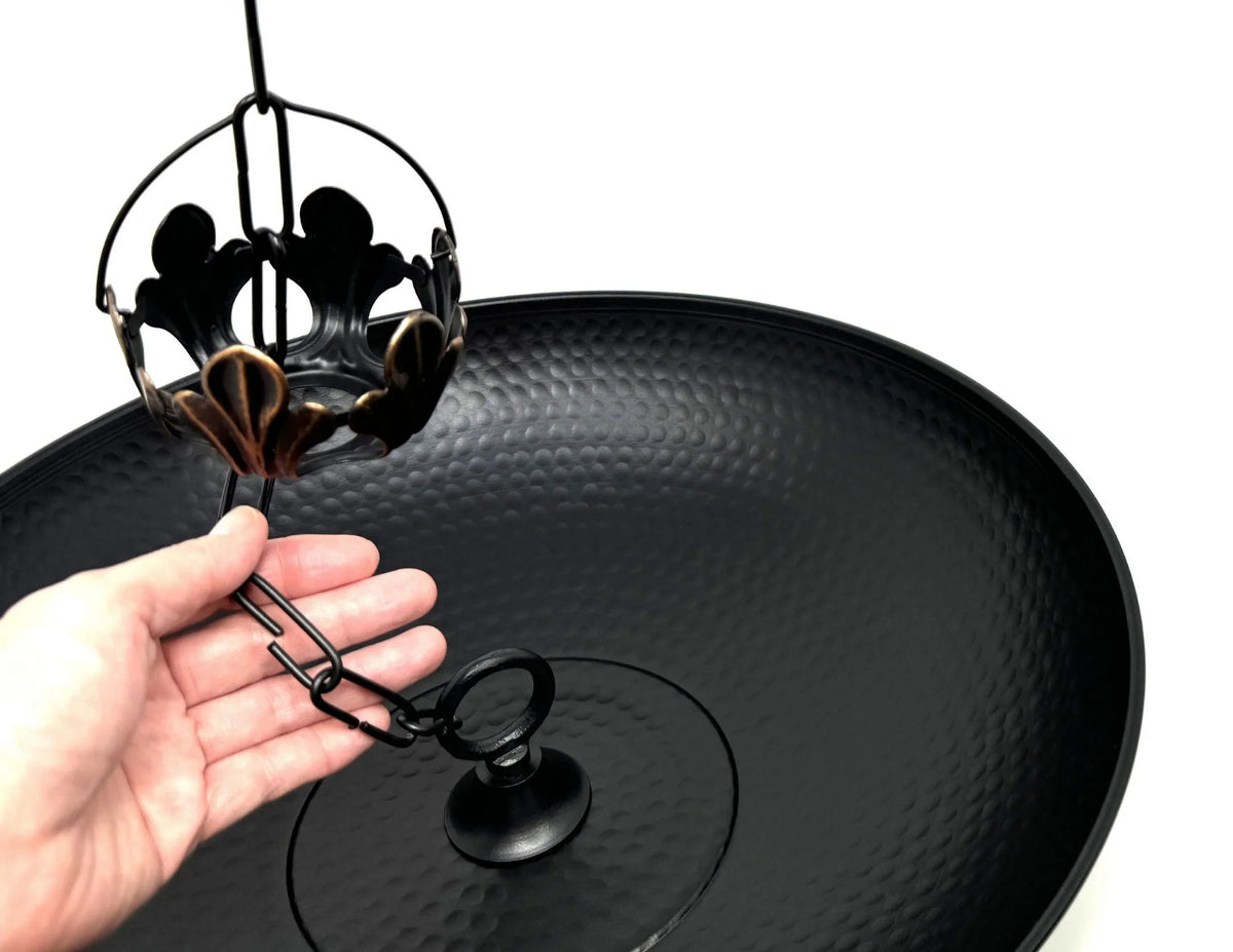 Catch Installation, Coated, Anchoring Rain Bird U-nitt Black Powder Gutter 16" Decorative A A Roof for Chains Hammered, Bath/Birdbath, 976BLK Rain Fountain, Basin/Receptacle/Bowl/Dish/Anchor, Chain