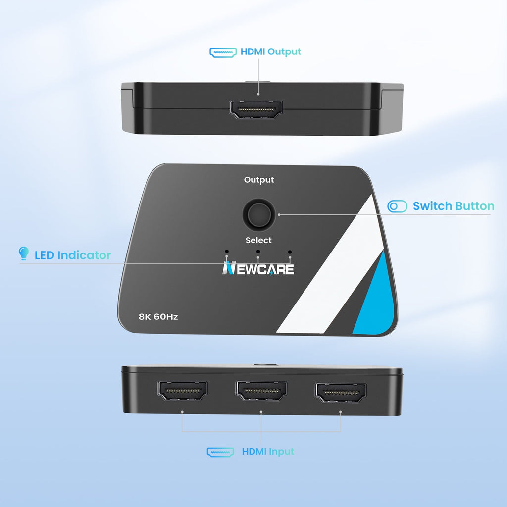 2.1 1 Splitter NS HDMI HDR Switcher 2.1 Out, NEWCARE ft Selector HDMI 3 HDMI Roku 2.6 in Switch Dolby HDMI Cable, 4K@120Hz Switch 3D Box Fire Stick with Supports 3 Atmos Port 8K@60Hz PS4/PS5 Xbox for