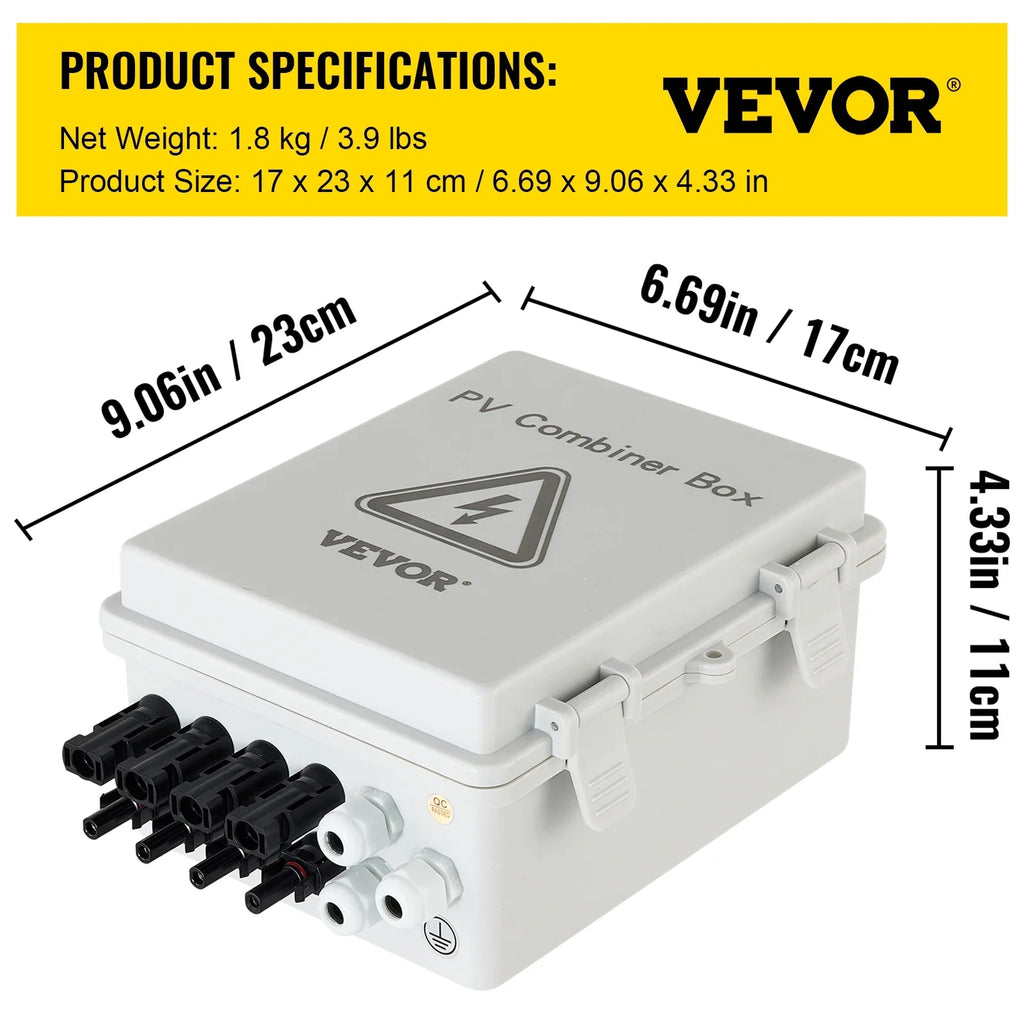 63a Box Solar Solar On PV Waterproof Grid Solar String, Fuse, Lightning Rated Panel and with Circuit Arreste Current Box, Combiner / 4 System, 15a Off IP65 for Connector, VEVOR Combiner Breaker,