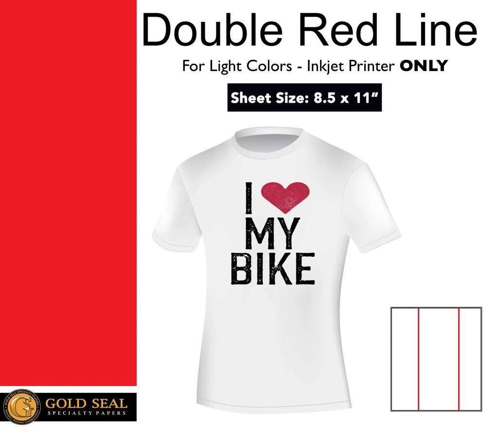 Paper Double 8.5 - Iron Line Sheets 200 - - Inkjet 11" Red x Light Heat On Transfer