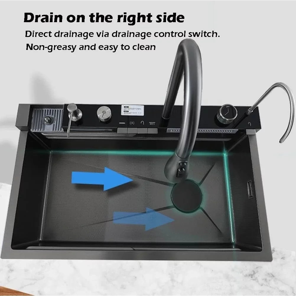 Rain Nano Set Sink Black Flying with Pull-Out 29.5 INCH SinkIntegrated Household Tap Waterfall Sink