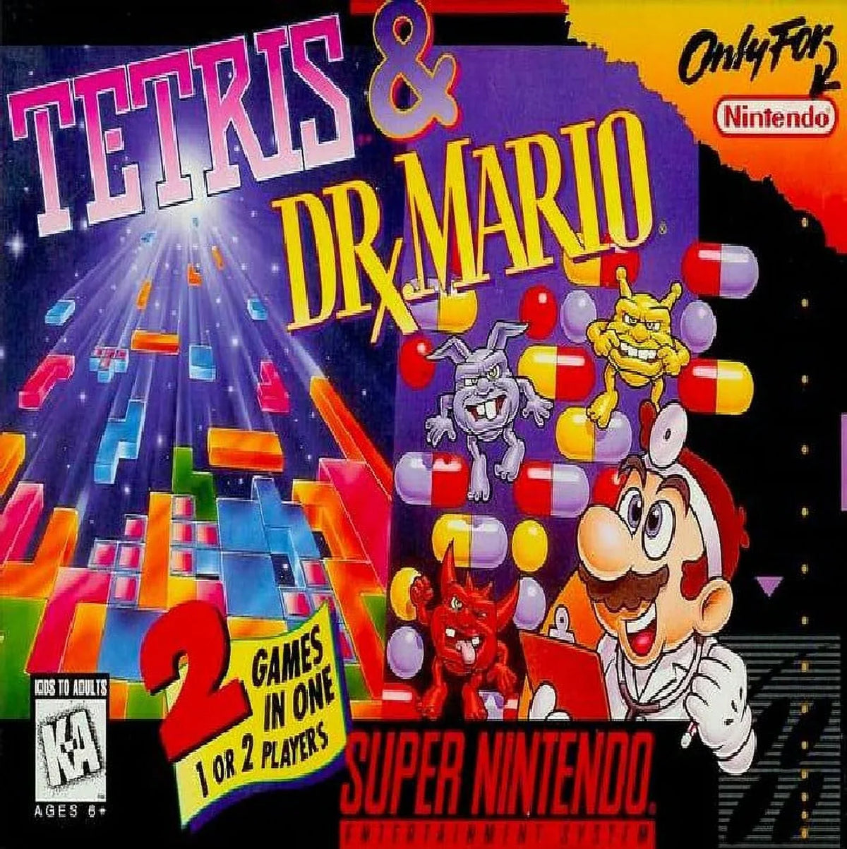 Game (Super Nintendo, 1994) Restored & Dr. Tetris (Refurbished) Mario SNES Puzzle