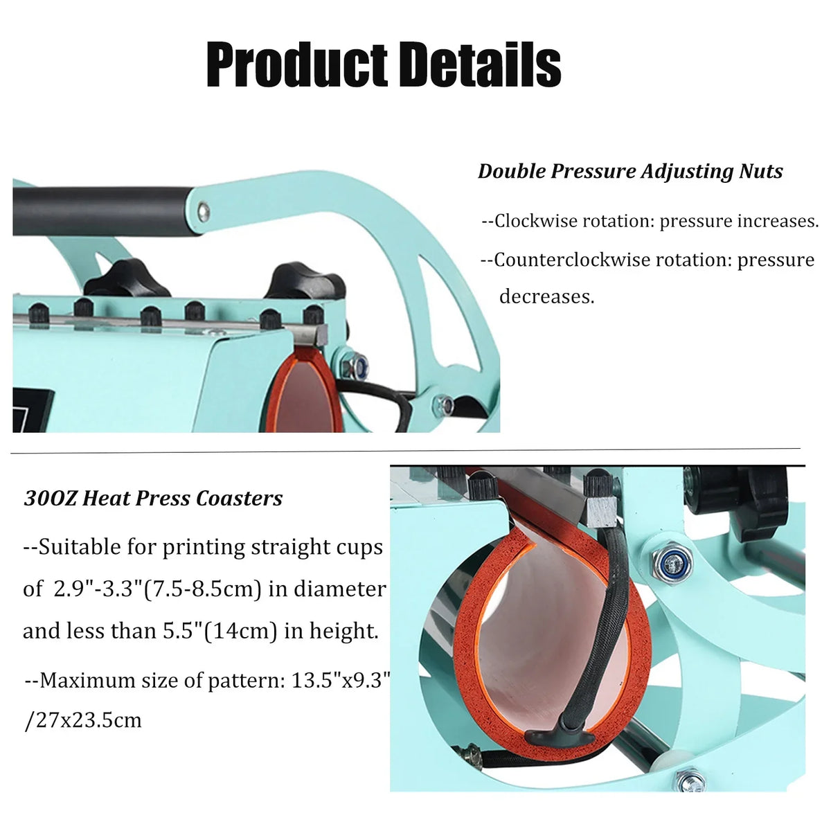 Baking Tumblers with Press Press Time Machine, Machine, Setting,Green Heating Tumbler Mugs, Heat Temperature Straight 20OZ Cup Sublimation Transfer Print DIY for Mug