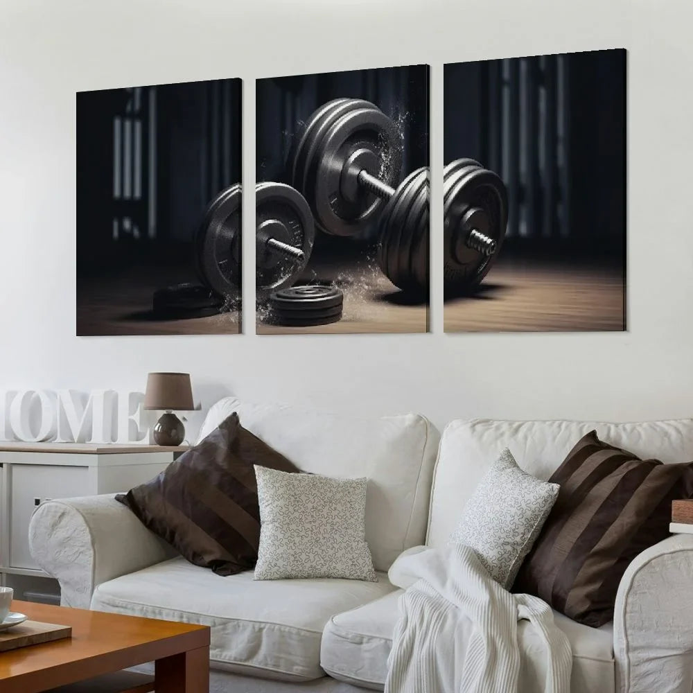 Dumbbell YIKUMA Art Home Decor Fitness Home 12x16x3pcs Wall Canvas Motivational Gym 12''x16''X3 Decor Poster Decor Poster Poster Wall Workout Fitness Aesthetic Paintings Room Panels Living