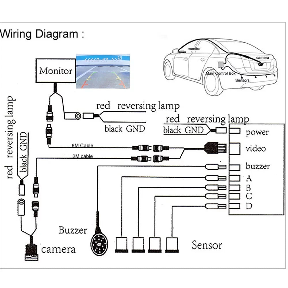 Parking beeps, Radar Diameter 4 Sensor Detection Cable) 2.3M Packs Car Backup Distance:30~150CM, X60D Buzzer System, (Black) Waterproof Reverse Sensors (22mm