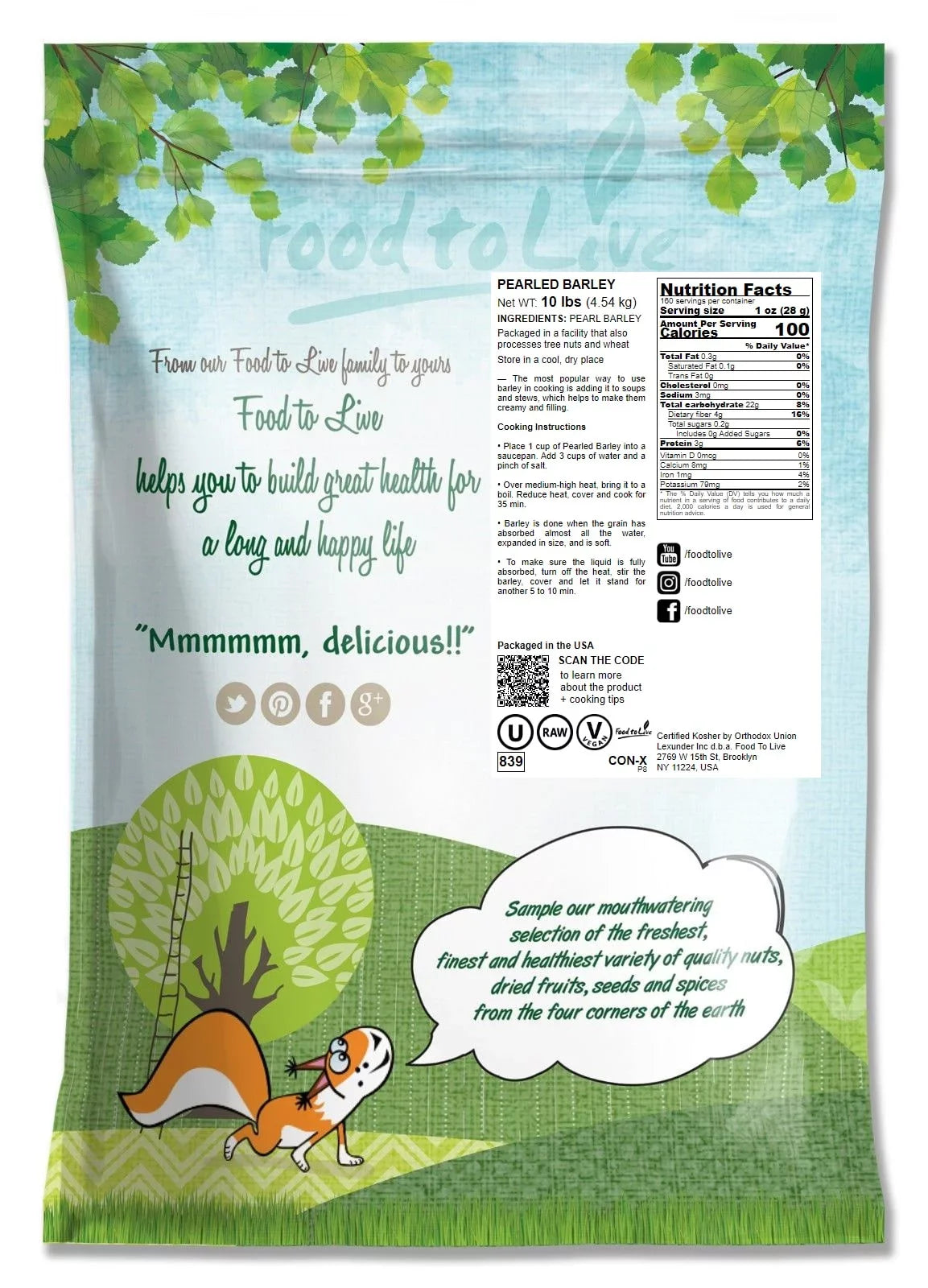 Kosher, Pearled 10 Pounds by Live Food Barley, — — to Vegan, Raw