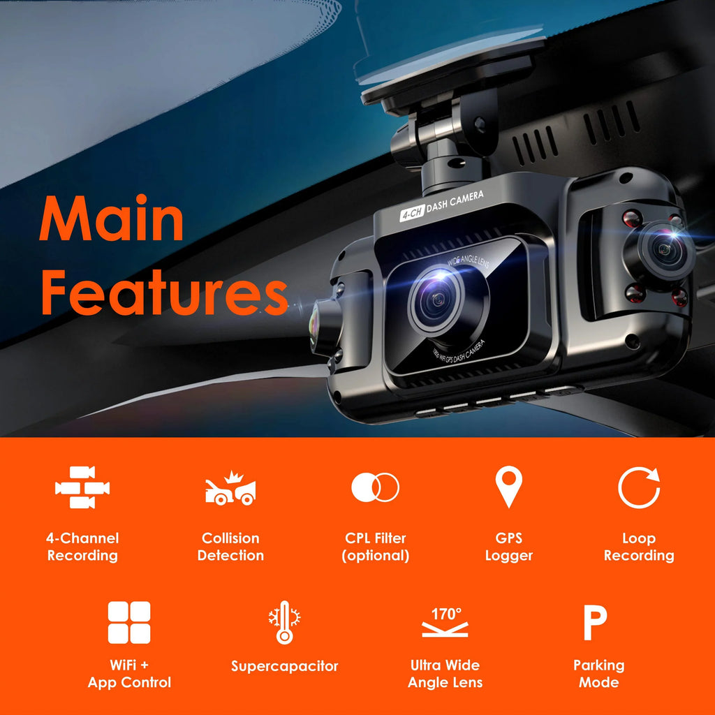 Resolution, 4 Cam All and R4 Rexing 1080p Channel Wi-Fi, Dash W/ Around GPS