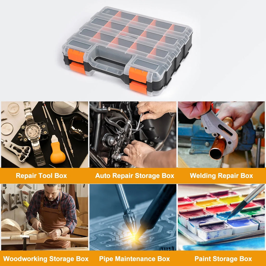 Box Dividers with Double Tool 30-Compartment 12.6"x10.6"x3.1" Hardware Side Organizer Removable 2pcs Storage Uxcell