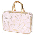 Tartan Geo Set, Foil Deluxe 1 + 3-Piece Twine Zip Cosmetic Bag Gold Pink Beauty CT Weekender