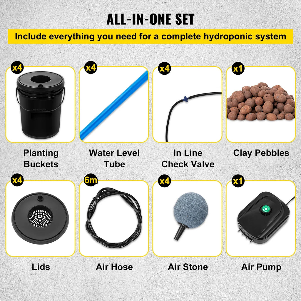 Hydroponic Kit Grow Gallon with Pump Buckets 5 System SKYSHALO Water Deep Hydroponics DWC Culture Growing Bucket, 4