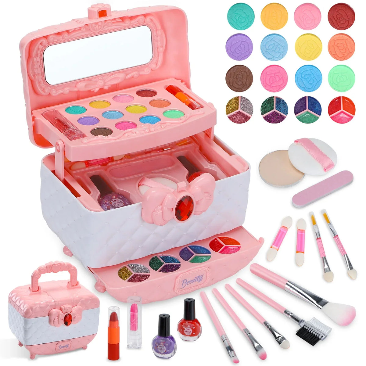 Old Toddler Pcs Girl Christmas 3-12 Kit Frozen Kids Washable Toys for for & Girl Safe Kids Gift Set Set, Real & Little 42 Makeup Year Non-Toxic Birthday Makeup Cosmetic, Girl Makeup (Pink)