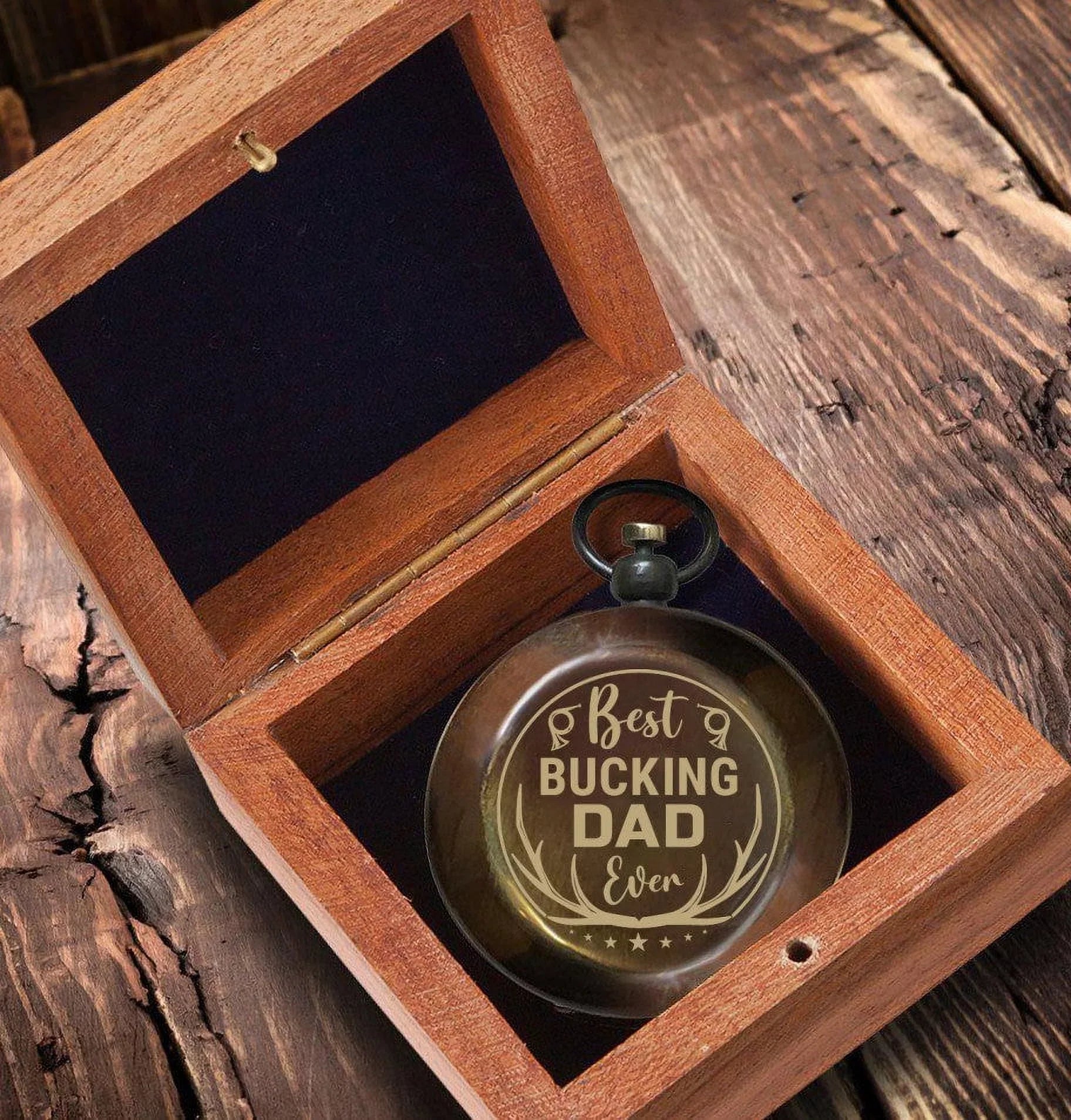Ever Wooden Best Compass Bucking Dad Engraved in Laser Box