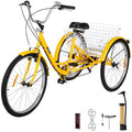 24 Vevor Adult Wheel Tricycle Trike Yellow Large in. for Basket 7-Speed 3 with Bike Riding Bicycle