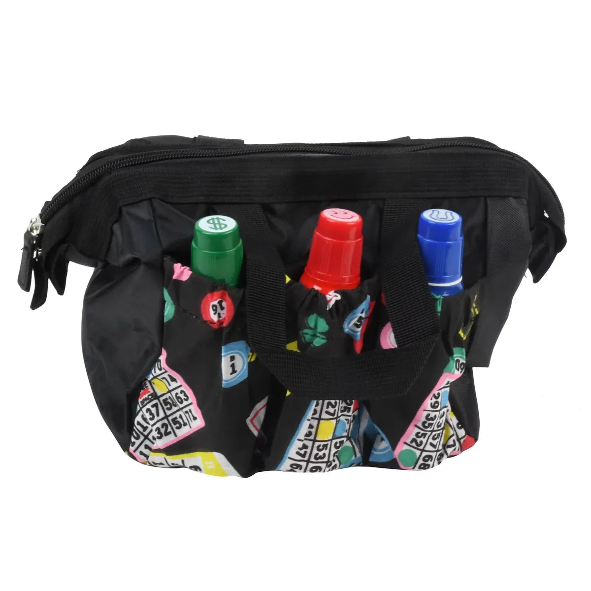 Bingo Bag Purse Black 6 Zipper Pocket Closure Game Dauber Holder Card Night Tote