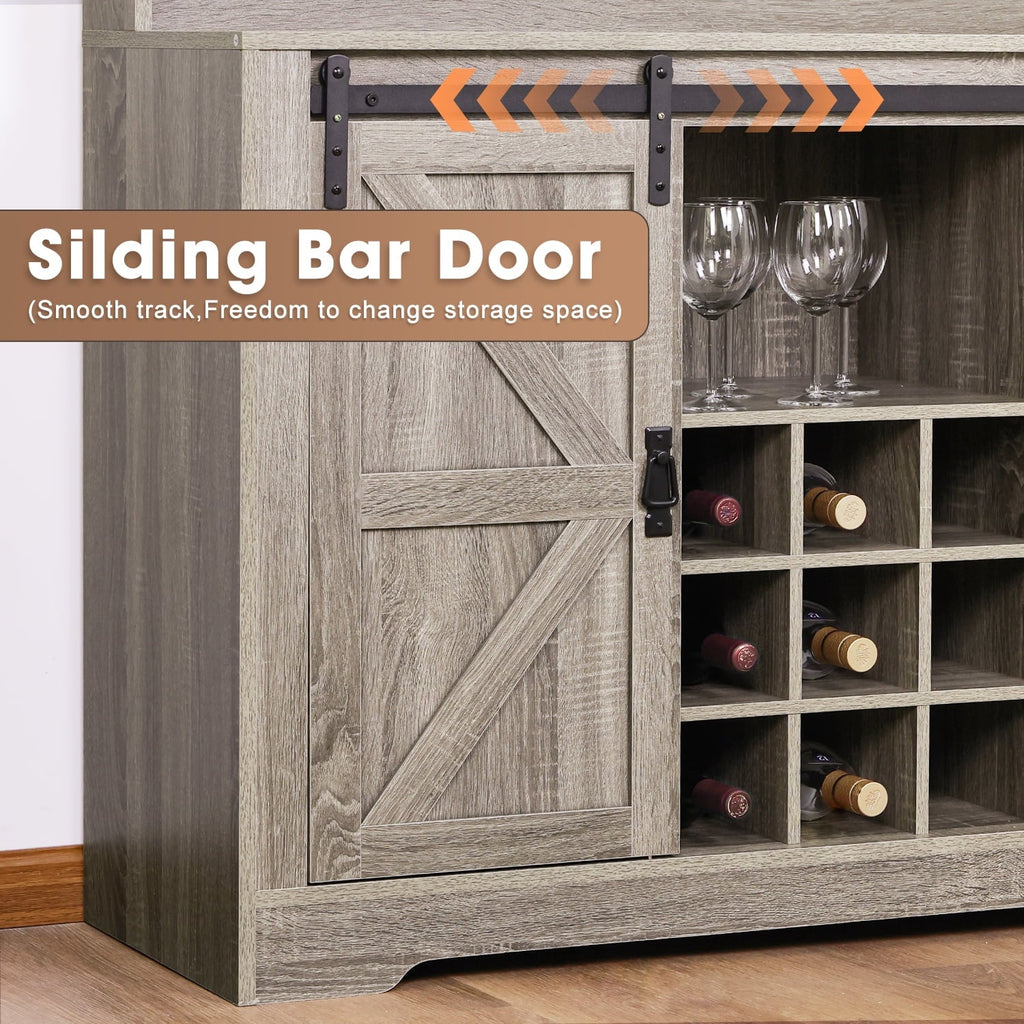 Sideboard Coffee with Buffet Bar Room(Gray) Rack Urban Hooks Cabinet 6 Storage,Liquor with for and Dining Kitchen Deco Bar