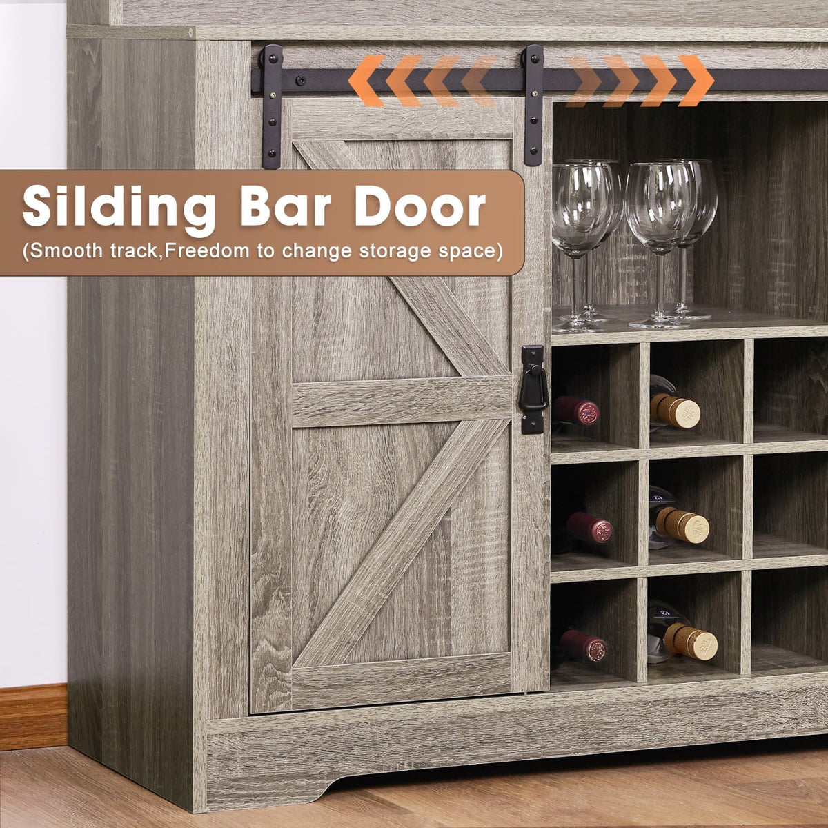 Sideboard Coffee with Buffet Bar Room(Gray) Rack Urban Hooks Cabinet 6 Storage,Liquor with for and Dining Kitchen Deco Bar