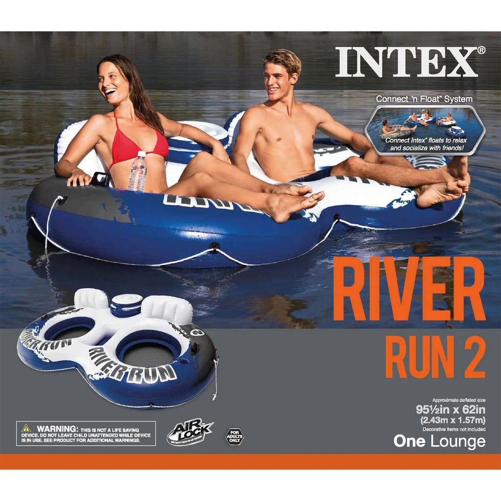 (18 Pool Float Person w/ Pack) 2 River Tube Cooler Inflatable II Run Intex