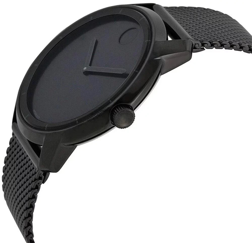 Mesh Black Movado Band Mens Black Watch Bold Steel Dial Stainless Quartz Ion-plated 3600261