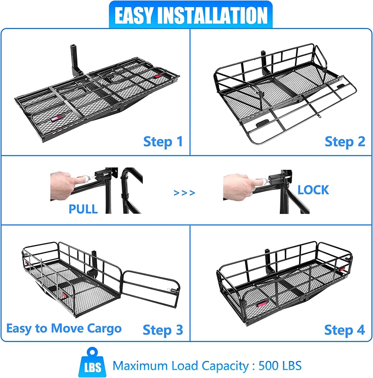 Carrier Rack 2" Fits Basket Cargo Rear x Duty Lbs 60" Receiver x for SUV Folding Traveling Luggage Car Heavy Cargo Camping 14.4" Hitch 500 24" Mount