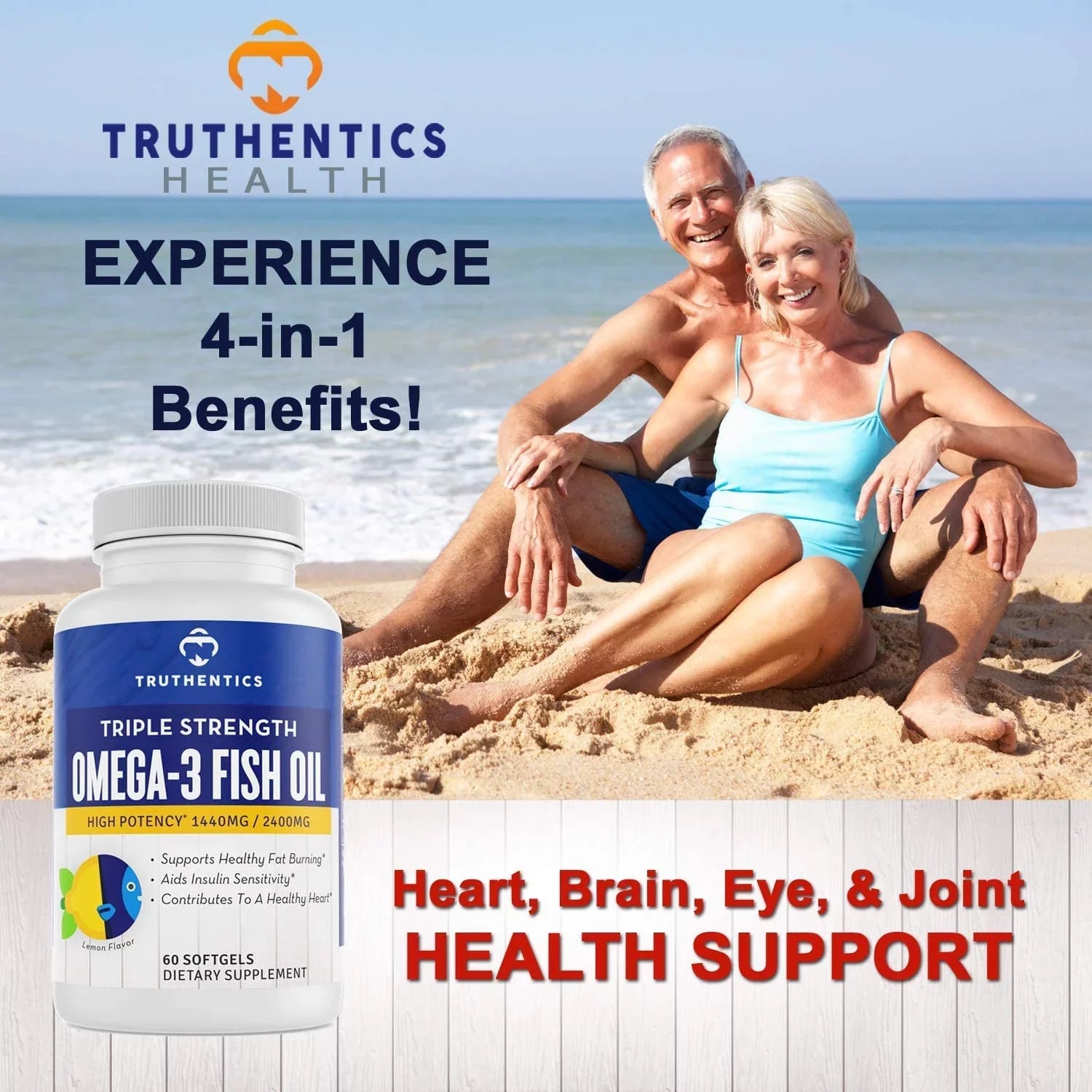 3 Truthentics Omega (2 Burpless Pack) - Pure 3 mg Omega 2400 Fish EPA - Sea-Harvested DHA Acids Oil Strength Fish Triple 120 100% Oil Softgels - - Fatty High Lemon Flavor