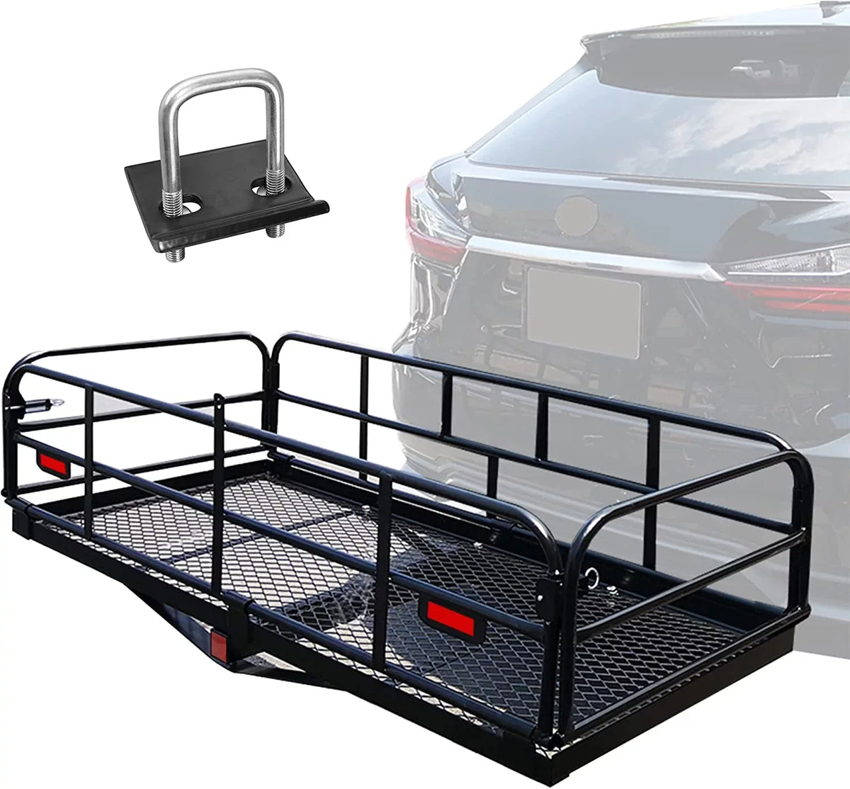 Carrier Rack 2" Fits Basket Cargo Rear x Duty Lbs 60" Receiver x for SUV Folding Traveling Luggage Car Heavy Cargo Camping 14.4" Hitch 500 24" Mount