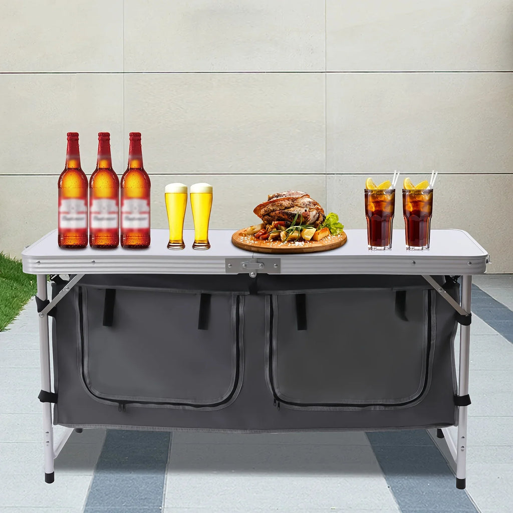 Camp Tailgating Picnic Folding Height Storage Indoor Compartment Table Kitchen Backyards Outdoor with Camping Adjustable BBQ for Table Table Lightweight Perfect