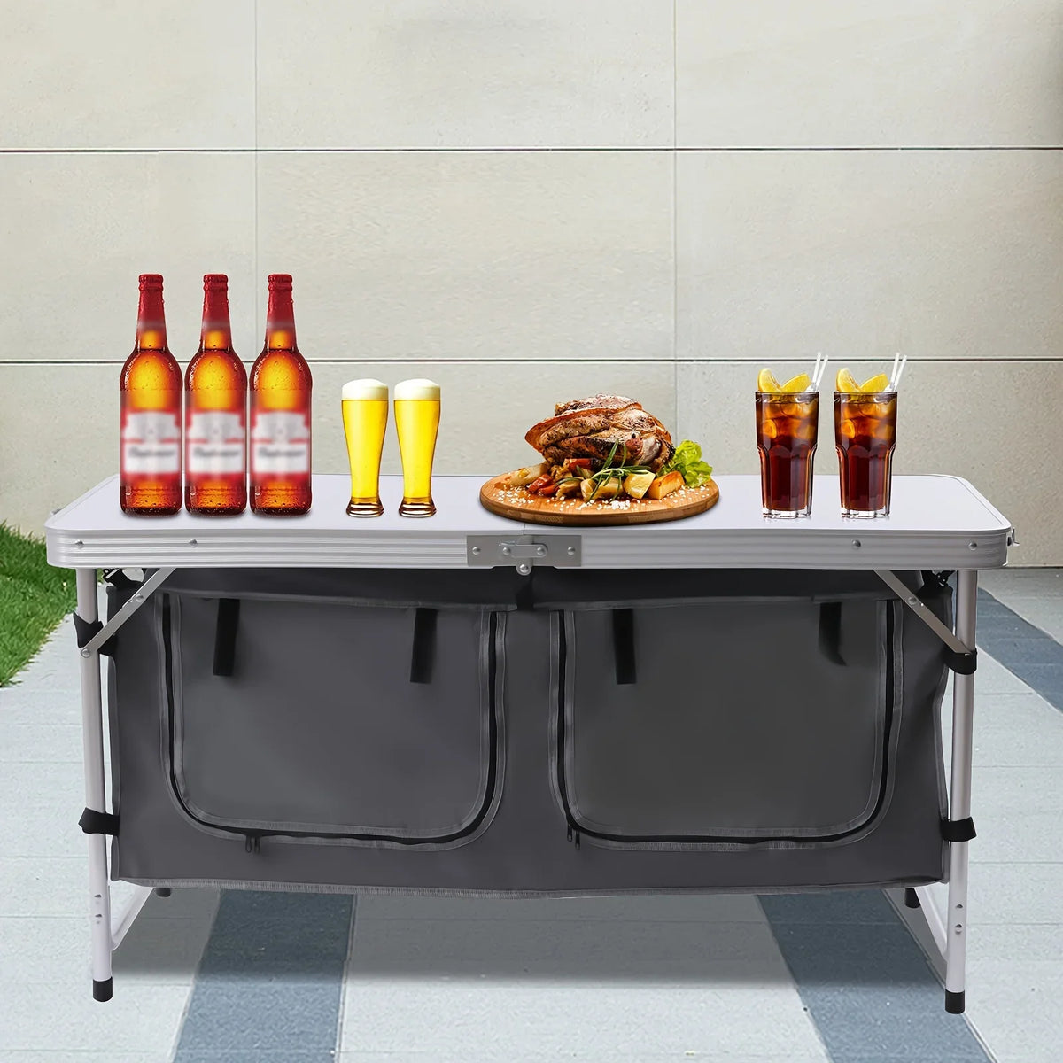 Camp Tailgating Picnic Folding Height Storage Indoor Compartment Table Kitchen Backyards Outdoor with Camping Adjustable BBQ for Table Table Lightweight Perfect