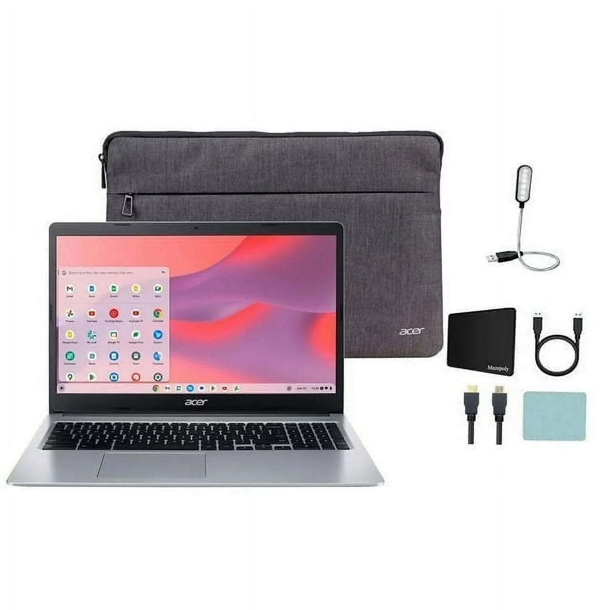 Acer 315 64GB HD 4GB + Mazepoly N4020, Accessories Silver LPDDR4, Chrome 15.6" Restored Chromebook Intel Laptop, OS, Celeron eMMC, Display