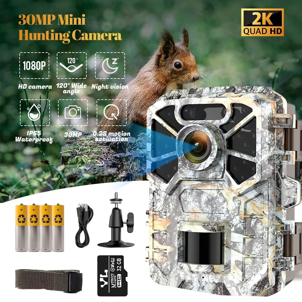 Hunting Wide Game with with Wildlife 30MP Lens Monitoring, 120° 2k Camera, Trail Waterproof Farm Infrared Monitor Angle Camera Surveillance, Night Trail Vision